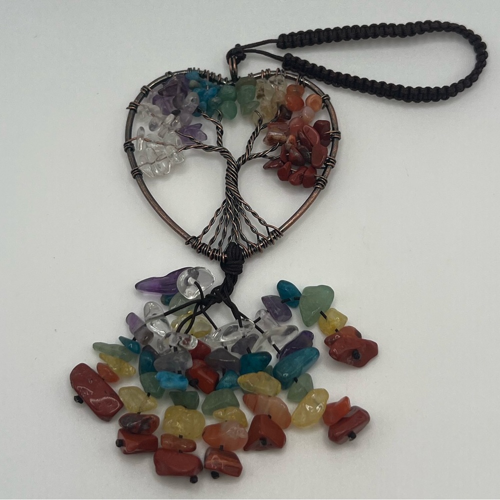 Handmade 7 Chakra Tree of Life Crystal Heart Pendant Bohemian Colorful Gift - Picture 9 of 10